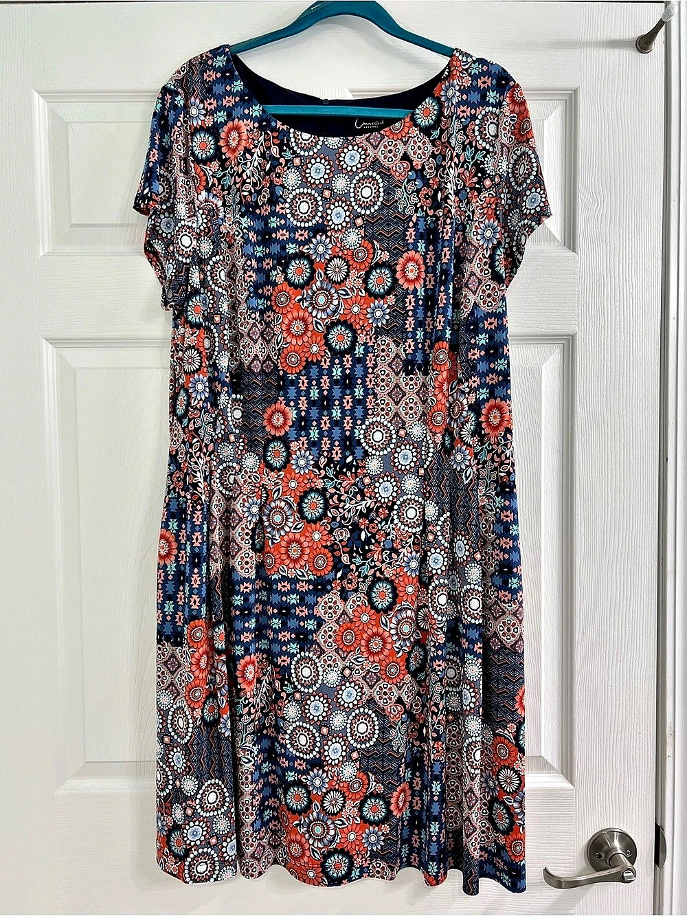 Connected Apparel Floral Midi Dress Blue & Red Size 18W Like New